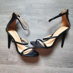 Venus Women's Strappy Open Toe Solid Black High Heels Evening Pumps Size 7